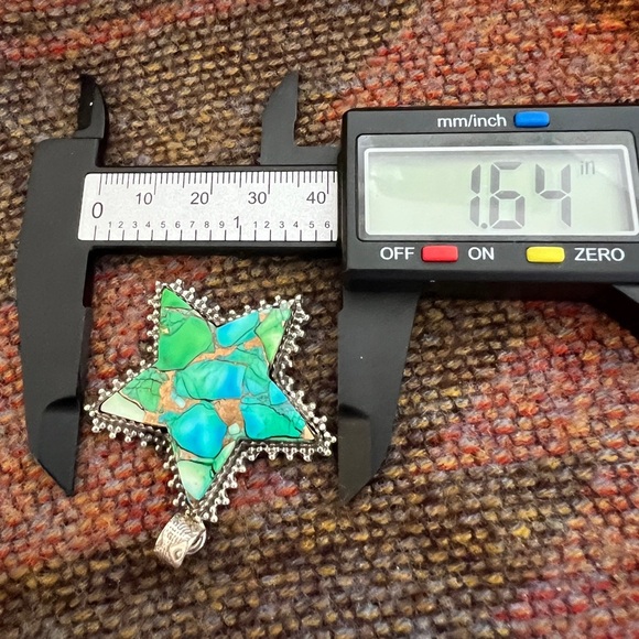 ❤️ Green Dahlia Kingman Turquoise Decorative Star 925 Statement Pendant 15.1 Gm - Picture 12 of 17
